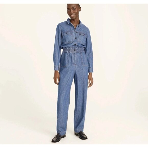 J. Crew Women's Cinched Waist Denim Jumpsuit Women's Sz 8  Organic Cotton Blend - Picture 1 of 15